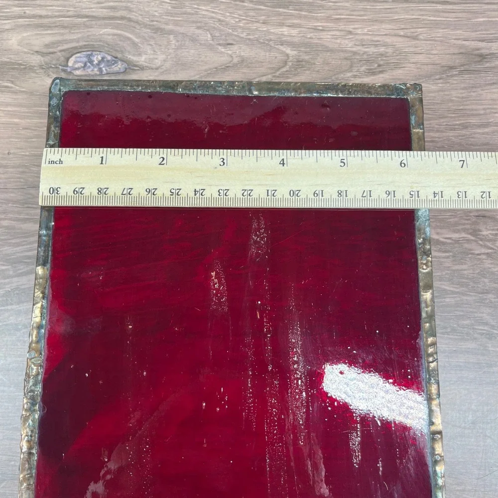 Stained Glass‎ Vanity Catch Tray Red Art Deco Floral Catchall Dish